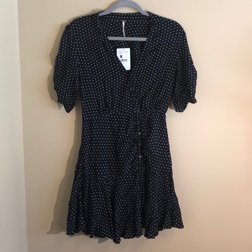 Free People black polka dot mini dress